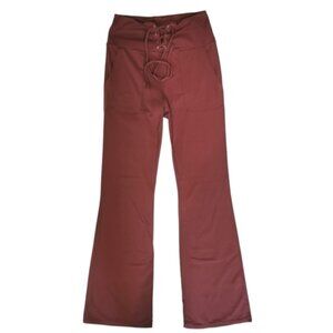 Halara Lace Up High Rise Flared Burgundy Stretch Yoga Pants - Sz L